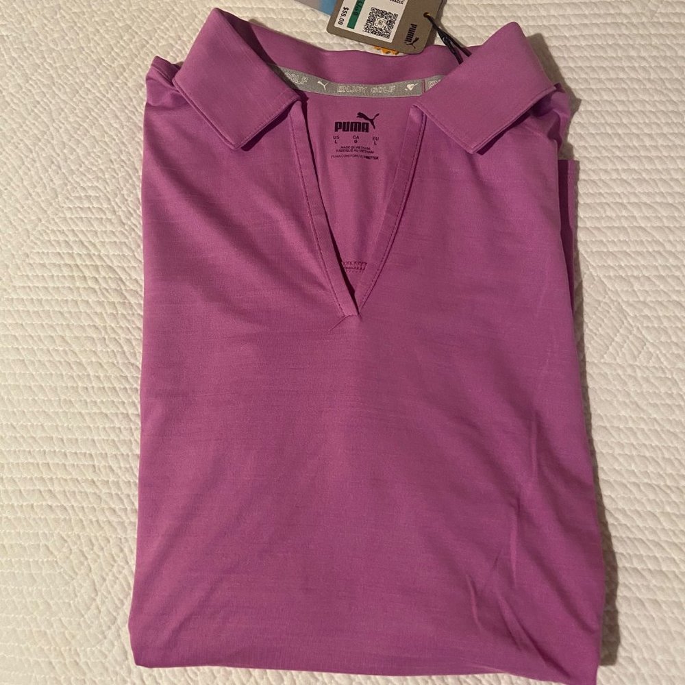 Puma Women's Pink Golf Polo V-Neck Top